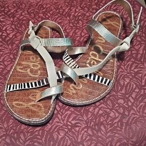 Sam Edelman Silver and White Strappy Sandals
